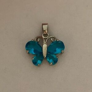 Y2K Silver & Blue Butterfly Necklace Pendant Charm